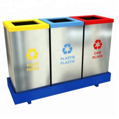 3 Compartment Stainless Steel Metal Recycle Bin Mak-606a